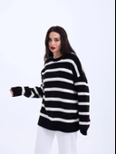 43111 TRİKO ÇİZGİLİ SALAŞ KAZAK-SİYAH-EKRU thumbnail 2