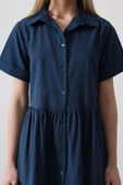 Kısa Kol Düğmeli Elbise - İndigo thumbnail 4
