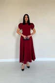 Bordo Arkası Fiyonk Garnili Britli Elbise thumbnail 3