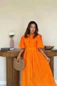 Oranj Pileli Balkon Elbise - 3