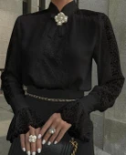 Kadın Uzun Kollu Hakim Yaka Ithal Dantel Detay Gömlek thumbnail 1