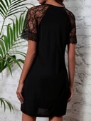 Kadın Dantelli Kısa Kollu Damla Yaka Krep Elbise thumbnail 8