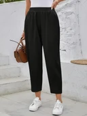 Kadın Yüksek Bel Yandan Cepli Düğme Detaylı Geniş Kesim Ithal Krep Pantolon thumbnail 2