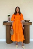 Oranj Pileli Balkon Elbise - 2