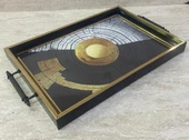 Dijital Baskılı Cam Servis Tepsisi – Modern Desenli, Metal Kulplu 42x29 cm - 1