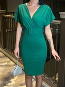 Kadın Dalgıç Krep V Yaka Ve Sırt Dekolte Detaylı Elbise thumbnail 5