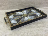 Dijital Baskılı Cam Servis Tepsisi – Modern Desenli, Metal Kulplu 42x29 cm - 1