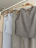 Yelek Plazzo Pantolon Çizgili Flamlı Poliviscon Takım 10178 thumbnail 10