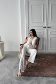 KETEN TEK DÜĞME YELEK-PANTOLON TAKIM - Beyaz - 1