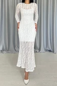 Beyaz Dantelli Uzun Kollu Elbise thumbnail 3