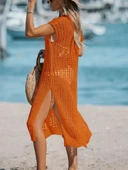 Kadın Sıfır Kol V Yaka Yanı Derin Yırtmaçlı Midi Boy Triko Elbise thumbnail 2