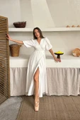 Ekru Müslin Uzun Elbise thumbnail 2