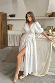 Ekru Müslin Uzun Elbise thumbnail 3