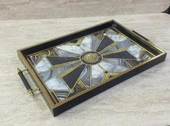 Dijital Baskılı Cam Servis Tepsisi – Modern Desenli, Metal Kulplu 42x29 cm - 2