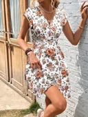 Kadın Kısa Kollu Kruvaze Yakalı çiçekli Desenli Süprem Elbise thumbnail 2