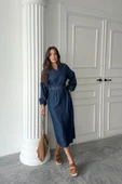 Mavi Tencel Uzun Kollu Elbise thumbnail 3