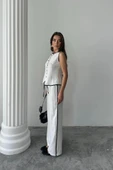 KETEN KENARLARI BİYELİ YELEK - PANTOLON TAKIM - Beyaz thumbnail 3