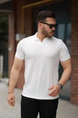 Erkek Yakalı Waffle Dokulu Kısa Kollu Tişört thumbnail 1
