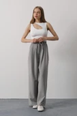 Pileli Bağcıklı Oversize Pantolon - Gri thumbnail 4