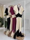 Dantel Desenli V Yaka Triko Elbise 2844 thumbnail 9