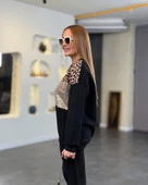 Kadın üç Iplik şardonlu Kumaş Leopar Desenli Bluz thumbnail 3