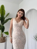 Kren Gül Detaylı Elbise - 1
