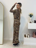 Kadın Dalgıç Kumaş Leopar Baskılı Yan Dekolte Detaylı Elbise thumbnail 2