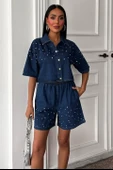 Taş Detaylı Gömlek Şort Denim Takım 10175 - 5