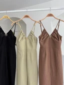 Göğsü Aksesuarlı Önü Yırtmaçlı Elbise 2899 thumbnail 12