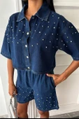 Taş Detaylı Gömlek Şort Denim Takım 10175 - 6