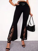 Kadın Yüksek Bel Kalpli Kemer Dantel Detaylı Dalgıç Pantolon thumbnail 1