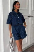Taş Detaylı Gömlek Şort Denim Takım 10175 - 1