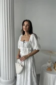 Beyaz Dantel Detaylı Brode Elbise thumbnail 4