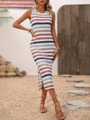 Kadın Yuvarlak Yaka Kolsuz Yandan Yırtmaçlı Midi Uzun Elbise thumbnail 2