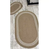 Jüt Hasır 2li Banyo Paspas Takımı-Bej Ortası Aralıklı Beyaz - 1