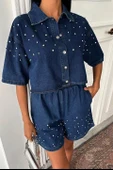 Taş Detaylı Gömlek Şort Denim Takım 10175 - 3