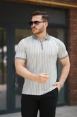 Erkek çizgili Fermuar Yakalı Kısa Kollu Tişört thumbnail 1