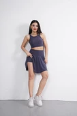 Sendy Kumaş Bisiklet Yaka Crop Şortlu Etek Ikili Takım - Antrasit thumbnail 1