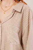 Çizgi Detaylı Cepli Camel Gömlek thumbnail 3