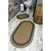 Jüt Hasır 2li Banyo Paspas Takımı-Bej Ortası Gri - 2