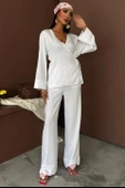 Kruvaze Model Klasik Pantolonlu Çupra Keten Takım 10191 thumbnail 1