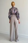Beli Lastikli Saten Gömlek - Lila thumbnail 3