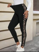 Kadın Yüksek Bel Yanları Leopar şerit Detay Dalgıç Tayt thumbnail 10