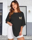 Bisiklet Yaka Baskılı T-shirt - Siyah thumbnail 2