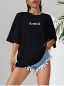 Baskılı Oversize Bisiklet Yaka T-shirt - Siyah thumbnail 3