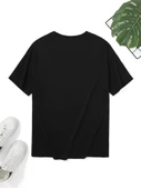 Baskılı Oversize Bisiklet Yaka T-shirt - Siyah thumbnail 3