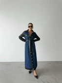 KOT ELBİSE UZUN ÖNDEN DÜĞMELİ - Mavi thumbnail 2