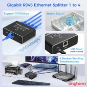 Daytona ZR889 1000Mbps İnternet Hızı, Cat 8, Cat 7, Cat 6 Için Type C Güç Kablosu ile RJ45 Network Splitter Bilgisayarlar, TV'ler, Yönlendiriciler Için Adaptör 1to4 - 4