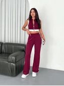 Osy Modal Yumuşak Dokulu Kumaş Tam Fermuarlı Crop Pantalon İkili Takım - Bordo thumbnail 3