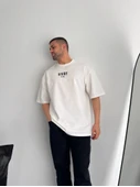 Baskılı Oversize Bisiklet Yaka T-shirt - Beyaz thumbnail 4